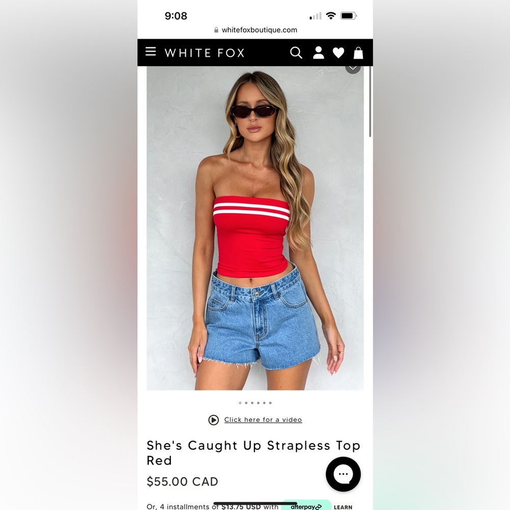 White fox red and white tube top